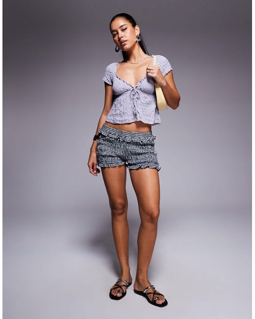 Princess Polly Gray Kellan Textured Frill Trim Milkmaid Tie-front Peplum Top
