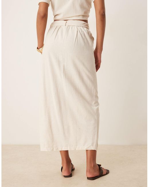 Vila Natural Linen Touch High Waist Split Front Maxi Skirt Co-ord