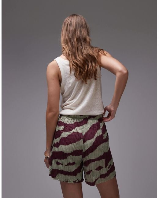 TOPSHOP Gray Crinkle Zebra Print Wide Leg Shorts