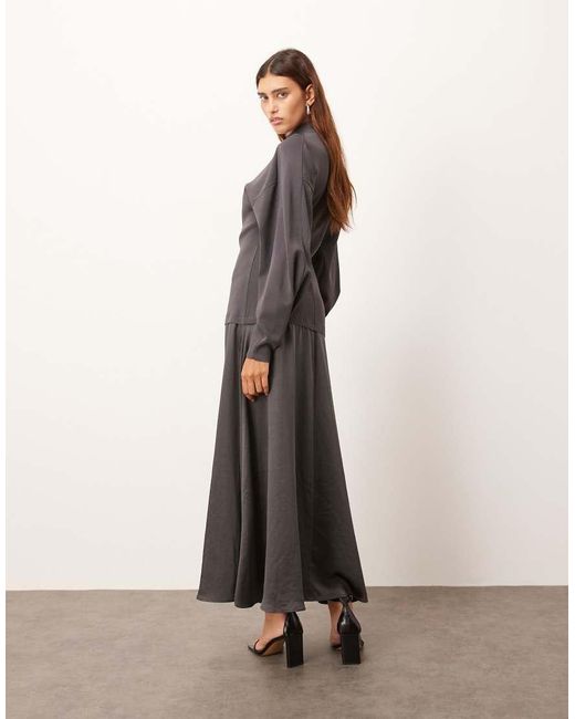ARRANGE Gray Hybrid Knit Mix Sculpted Sleeve Maxi Dress