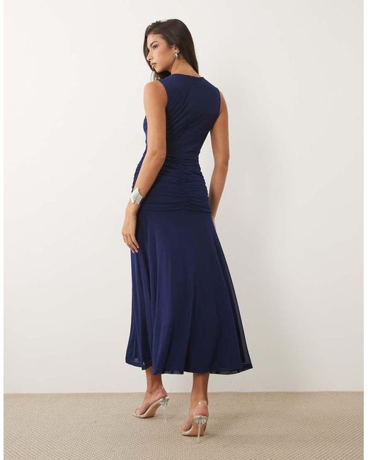 Nobody's Child Blue Tammy Mesh Long Sleeve Twist Waist Split Front Midaxi Dress
