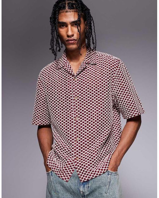 Camicia Premium Squadrata Regular Fit Rossa E Bianca Testurizzata di ASOS in Gray da Uomo