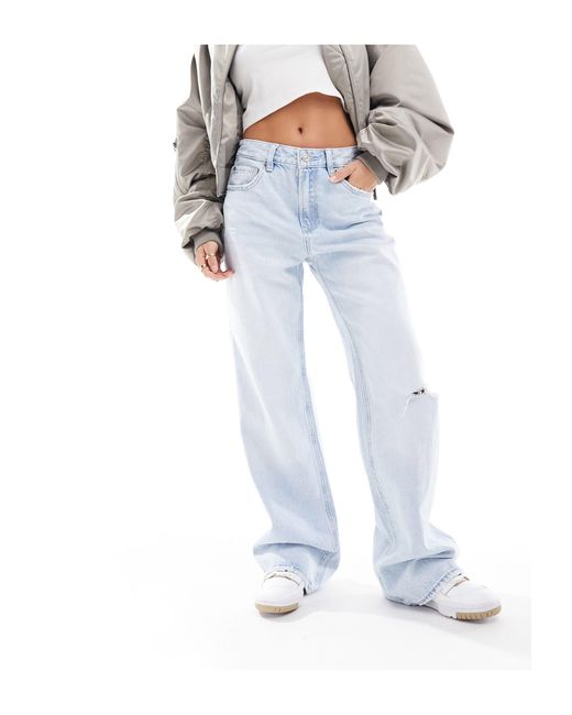 Stradivarius White Petite Wide Leg Dad Jean