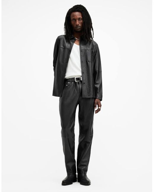 AllSaints Black Lynch Leather Trousers for men