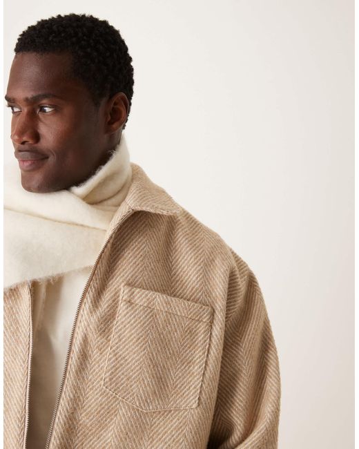 Blouson harrington oversize aspect laine a chevrons ecru ASOS pour homme en coloris Neutre Lyst