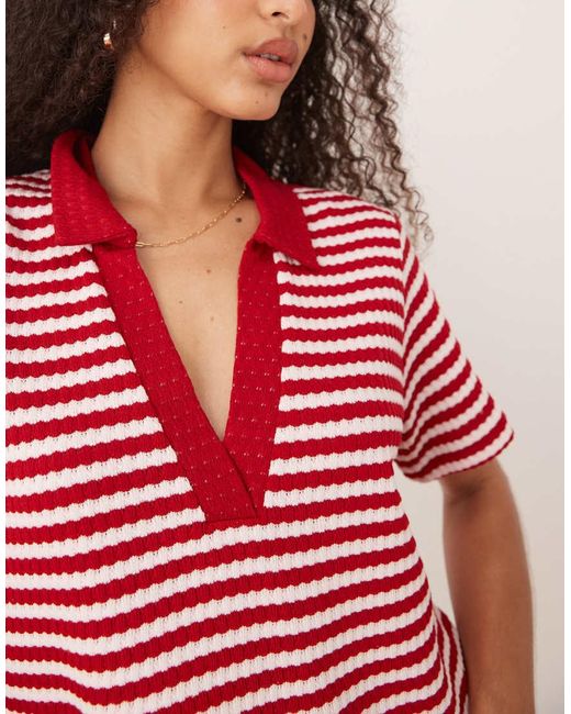 ASOS Gebreide Cropped Top Van Co-Ord Set Met Polokraag En Strepen in het Red
