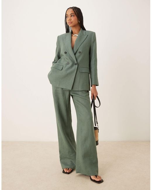 Mango Green – zweireihiger oversize-blazer aus leinen