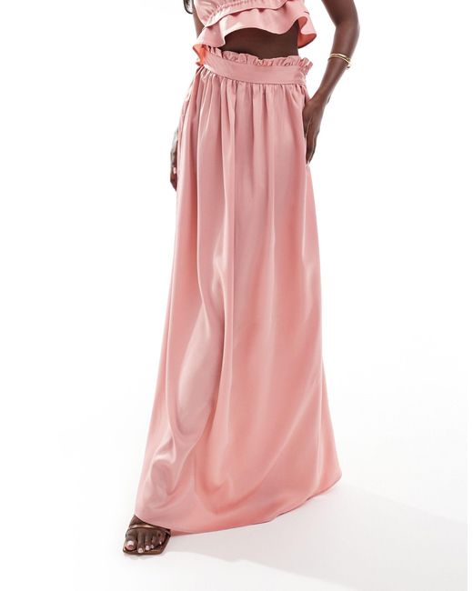 In The Style Pink Exclusive Satin Floaty Maxi Skirt Co-ord