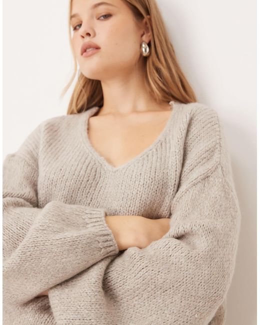 Pull oversize réversible en maille - gris pierre Jdy en coloris Natural