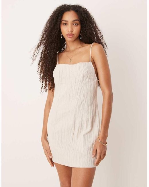 Mango Natural Linen Blend Textured Mini Dress With Frayed Neckline