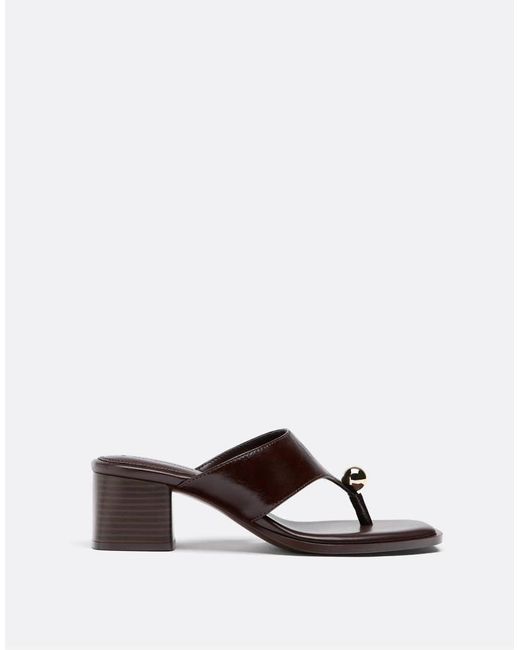 Stradivarius White Block Heel Thong Detail Sandals