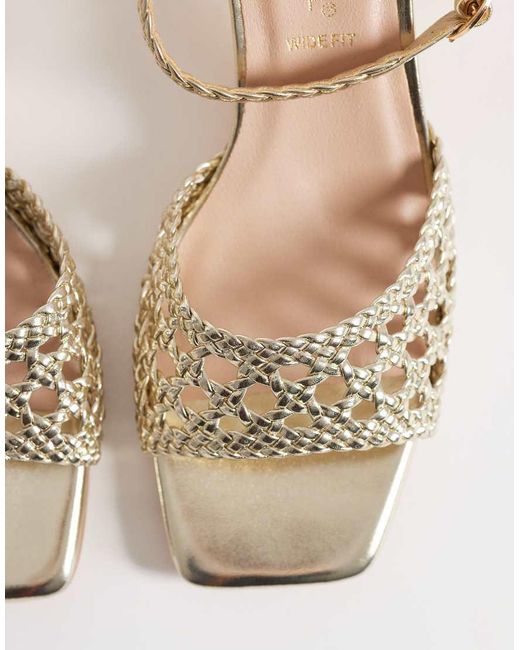 London Rebel White Anita Block Heeled Woven Sandals