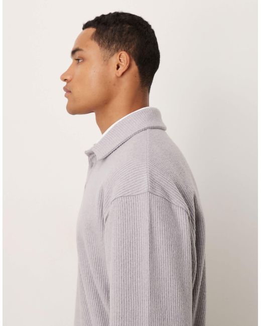 Sweat décontracté en maille côtelée effet brossé avec col - chiné ASOS pour homme en coloris Gray