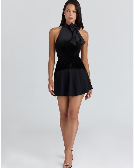 House Of Cb Black Asa Georgette & Velvet Flounce Mini Skirt