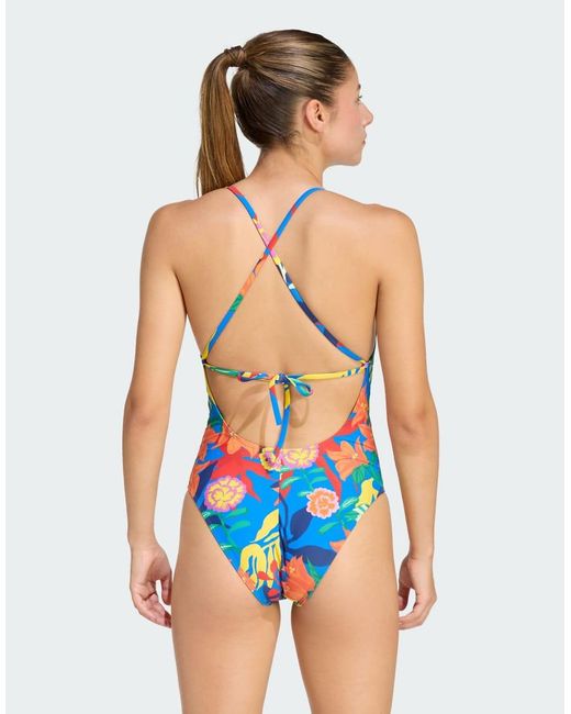 Adidas Originals Blue Mexicana Florals Tie-Back Swimsuit