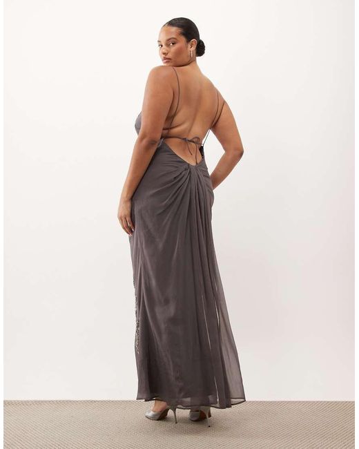 ASOS Gray Asos Design Curve Floral Embellished Cami Maxi Dress With Scarf