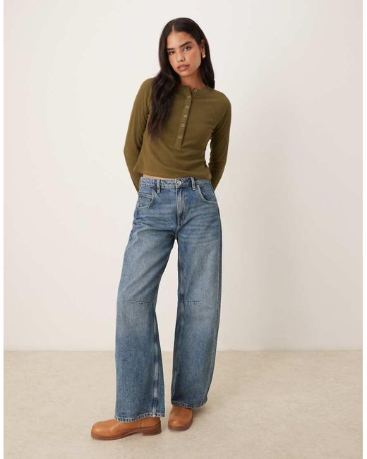 ASOS Green Raglan Sleeve Thick Waffle Henley