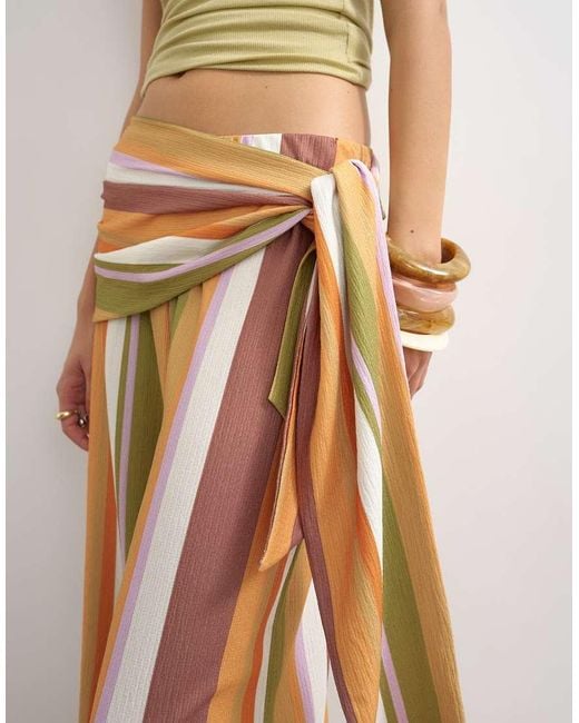 TOPSHOP White Stripe Plisse Wrap Scarf Detail Trousers