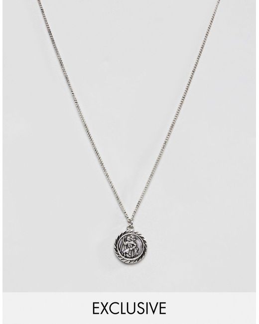 Reclaimed (vintage) Metallic Inspired St Christopher Pendant Necklace for men