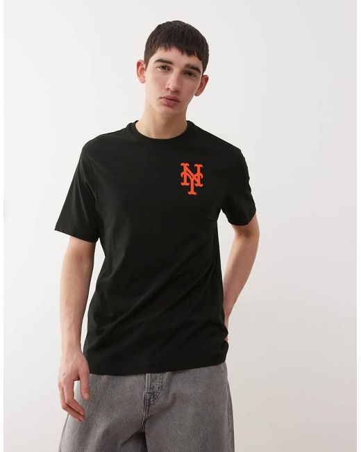 KTZ Black Ny Mets Graphic Regular Fit T-shirt With Back Print for men