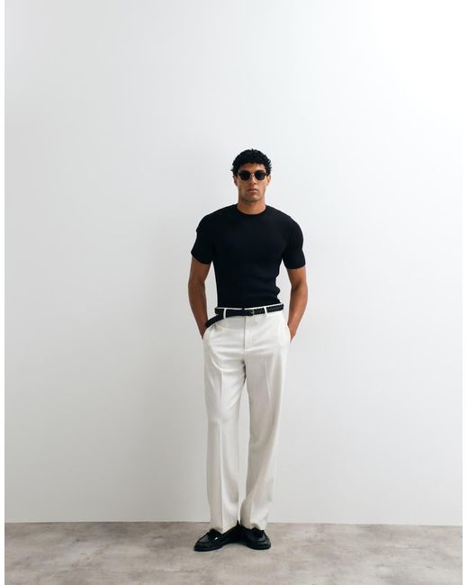 ASOS Black Essential Muscle-Fit Fine-Rib Knit Crew-Neck for men
