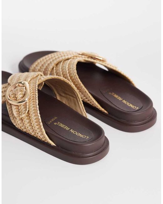 London Rebel Brown Raya Flat Sandals With Buckle Detailing