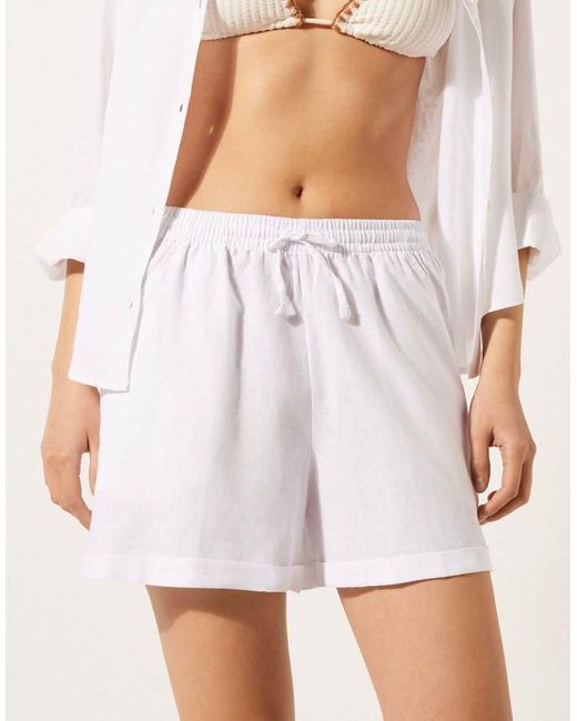 Calzedonia White Linen And Viscose Shorts