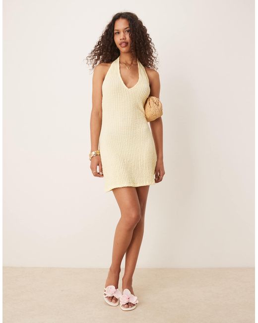 ASOS Natural Halter Mini Textured Dress