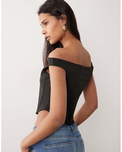 ASOS Black Sculpted Bardot Corset Top With Boning