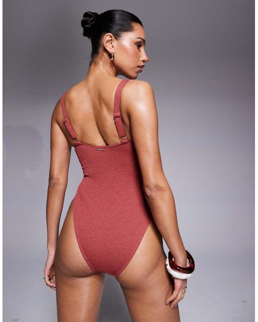 River Island Red Crinkle Swimsuit