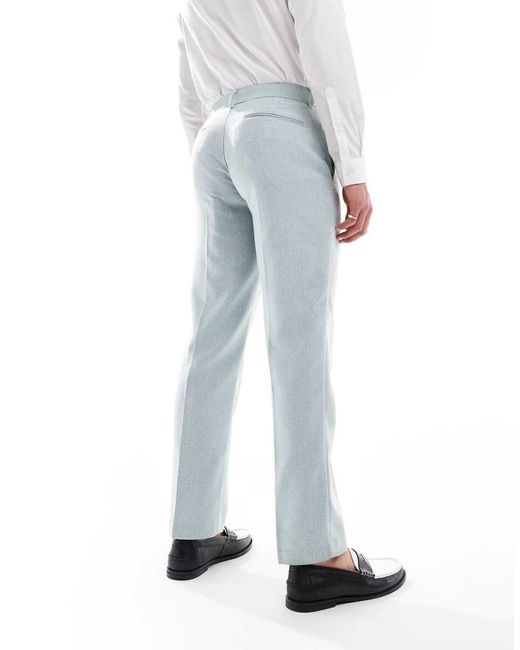 ASOS Blue Wool Blend Straight Suit Trousers for men