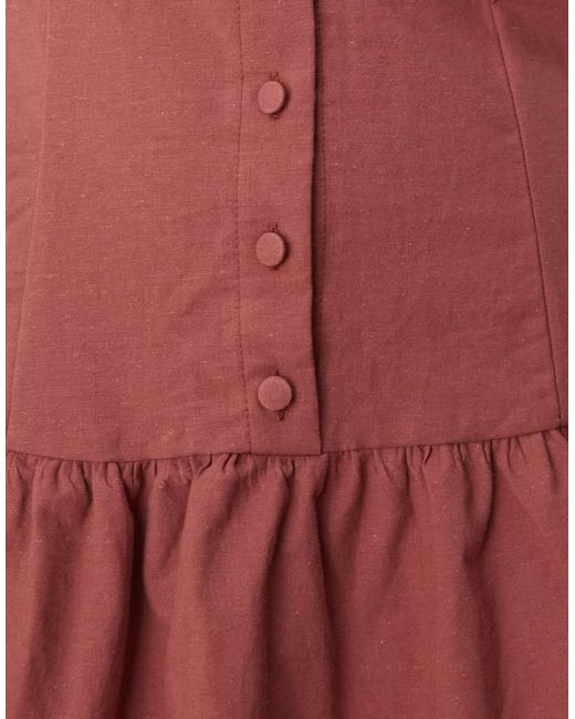 Vestito Corto Color Bordeaux Slavato Con Bottoni, Vita Scesa E Scollo Dritto di ASOS in Red