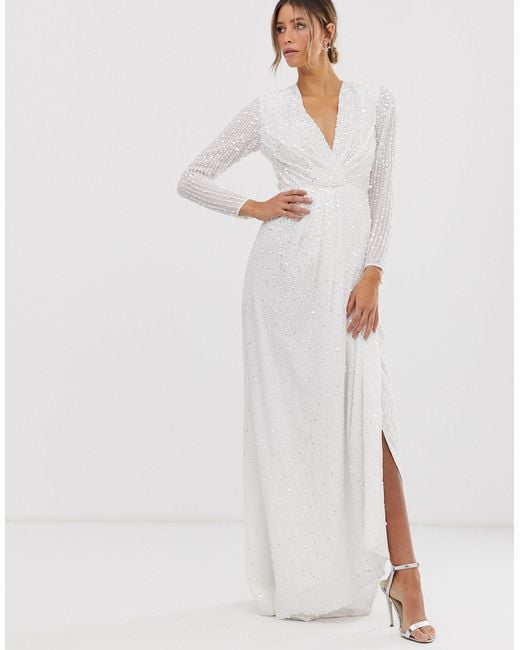 ASOS White Alexa Pleated Plunge Wrap Wedding Dress