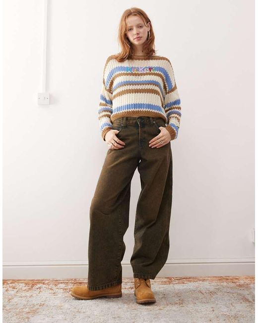 Kickers Brown Loose Fit Open Knit Retro Stripe Knit