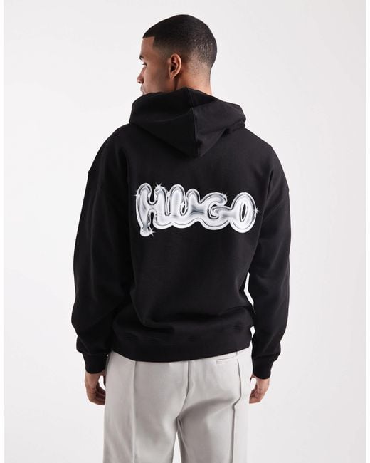 HUGO – nyrohood – locker geschnittener kapuzenpullover in Black für Herren