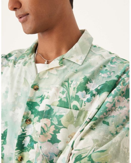 ASOS – oversize-hemd mit em blumenmuster und reverskragen in Green für Herren