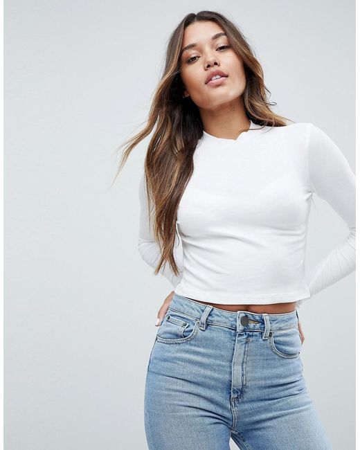 Lyst - Asos Crop Top With Turtle Neck in White