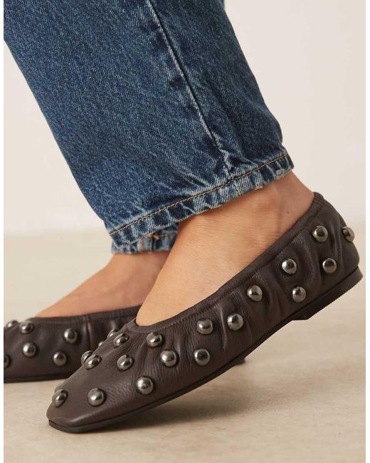 ASOS Blue Lyle Premium Studded Scrunch Ballets