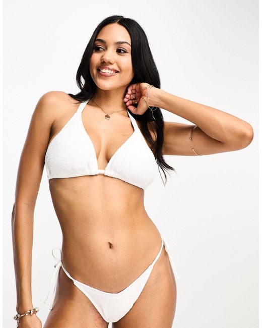 Ivory Rose Fuller Bust Crinkle Triangle Bikini Top in White | Lyst UK
