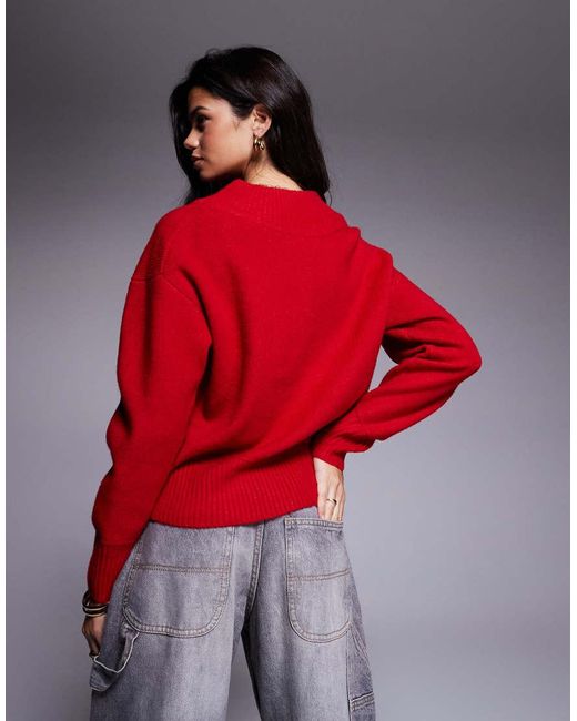 River Island Red Knitted V-neck Jumper