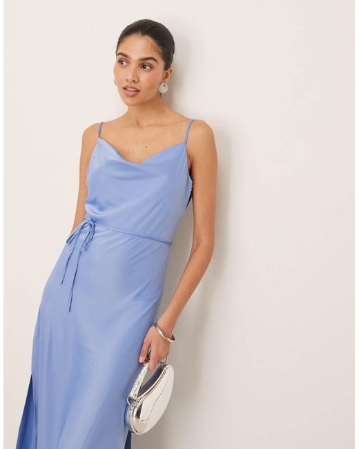 Vestido Midi Azul Claro De Tirantes De Satén De Y.A.S de color Blue