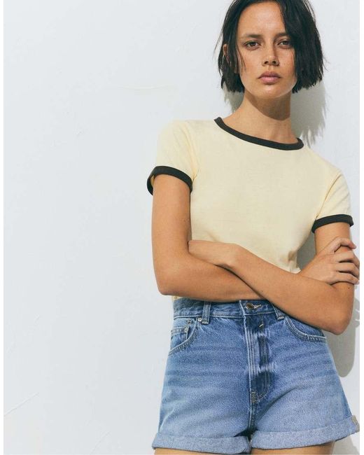 Pull&Bear Blue Mom Fit Denim Shorts With Turn-up Hems
