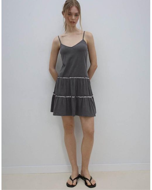 Stradivarius Gray Ruffled Dress With Studs