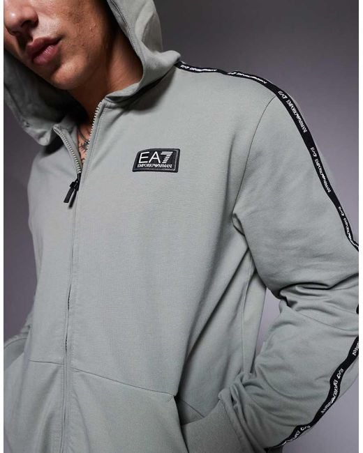 EA7 Gray Armani Zip Hoodie Co-ord With Logo Tape Detail for men