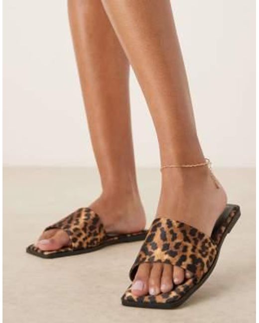 Fig - sandales plates style mules à bout carré - satin léopard ASOS en coloris Brown