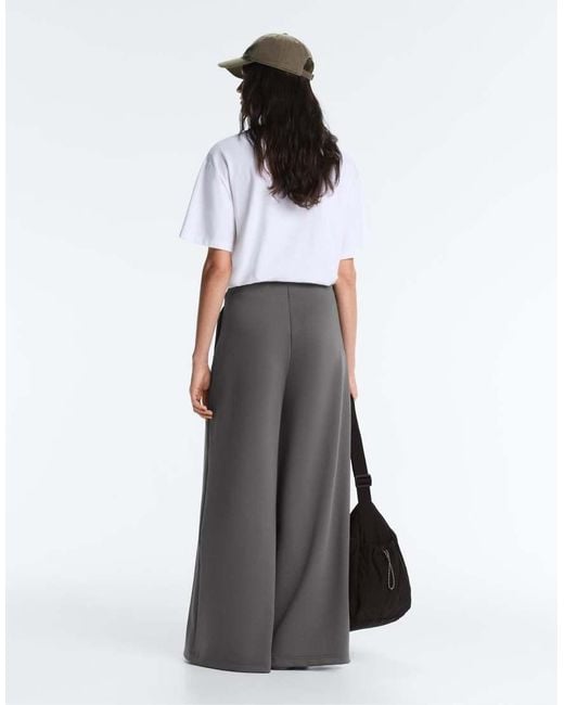 Oysho Gray Wide-leg High Rise Piqué Trousers