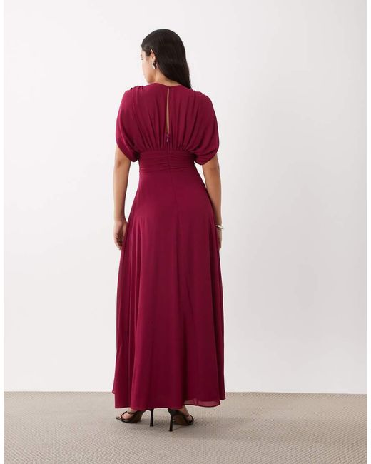 TFNC London Red Bridesmaid Pleated Chiffon Maxi Dress