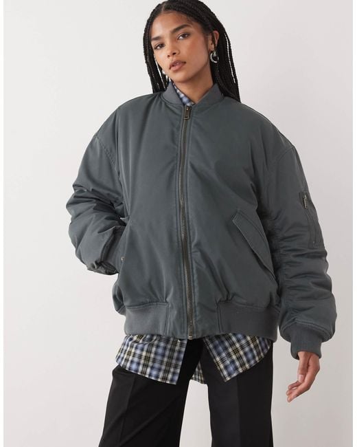 Weekday Gray Oversized Bomber Jacket