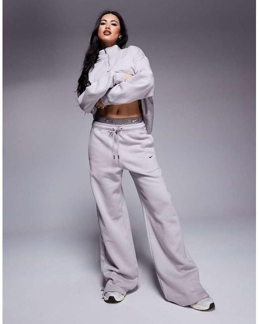 Nike Purple Phoenix Fleece Gym Life Swoosh Wide Leg Joggers With Boxer Detail
