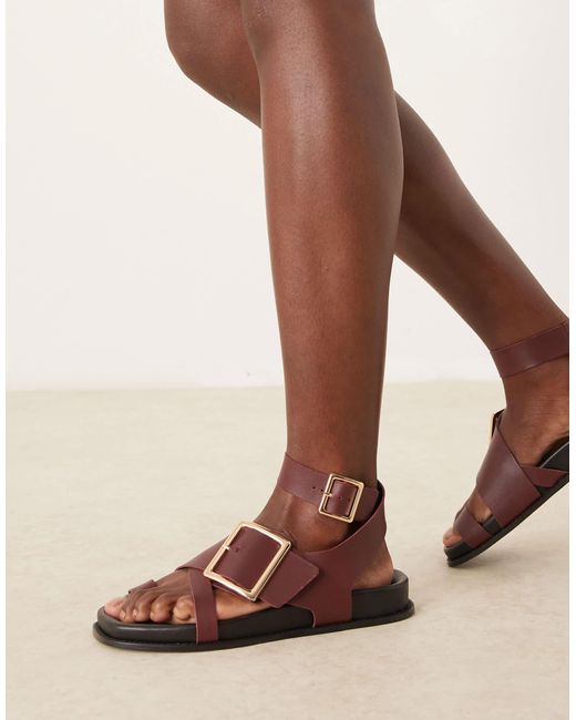 ASOS Natural Flawless Leather Toe Loop Footbed Sandals